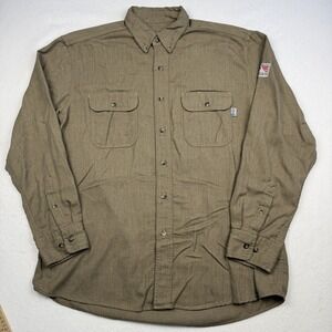 Tyndale Shirt Mens XL Brown Twill Flame Resistant Long Sleeve Button Up Workwear